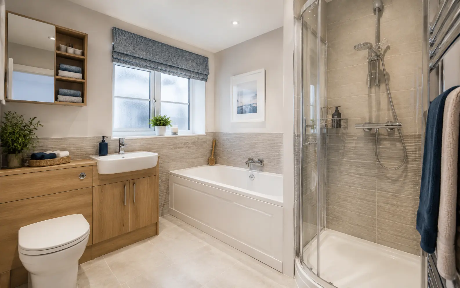 New fitted family bathroom with a bath and separate shower