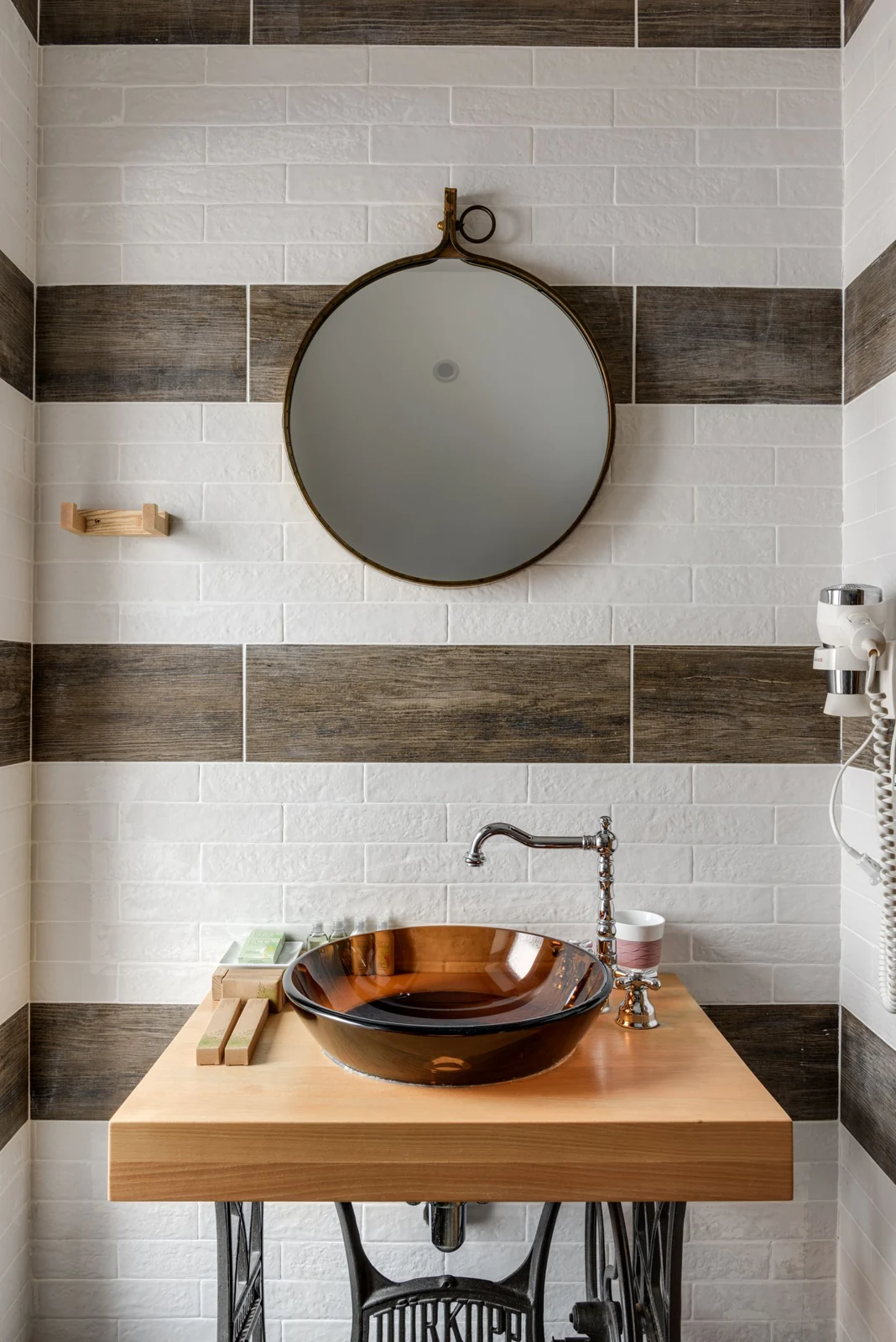 Bathroom basin on a wooden vanity